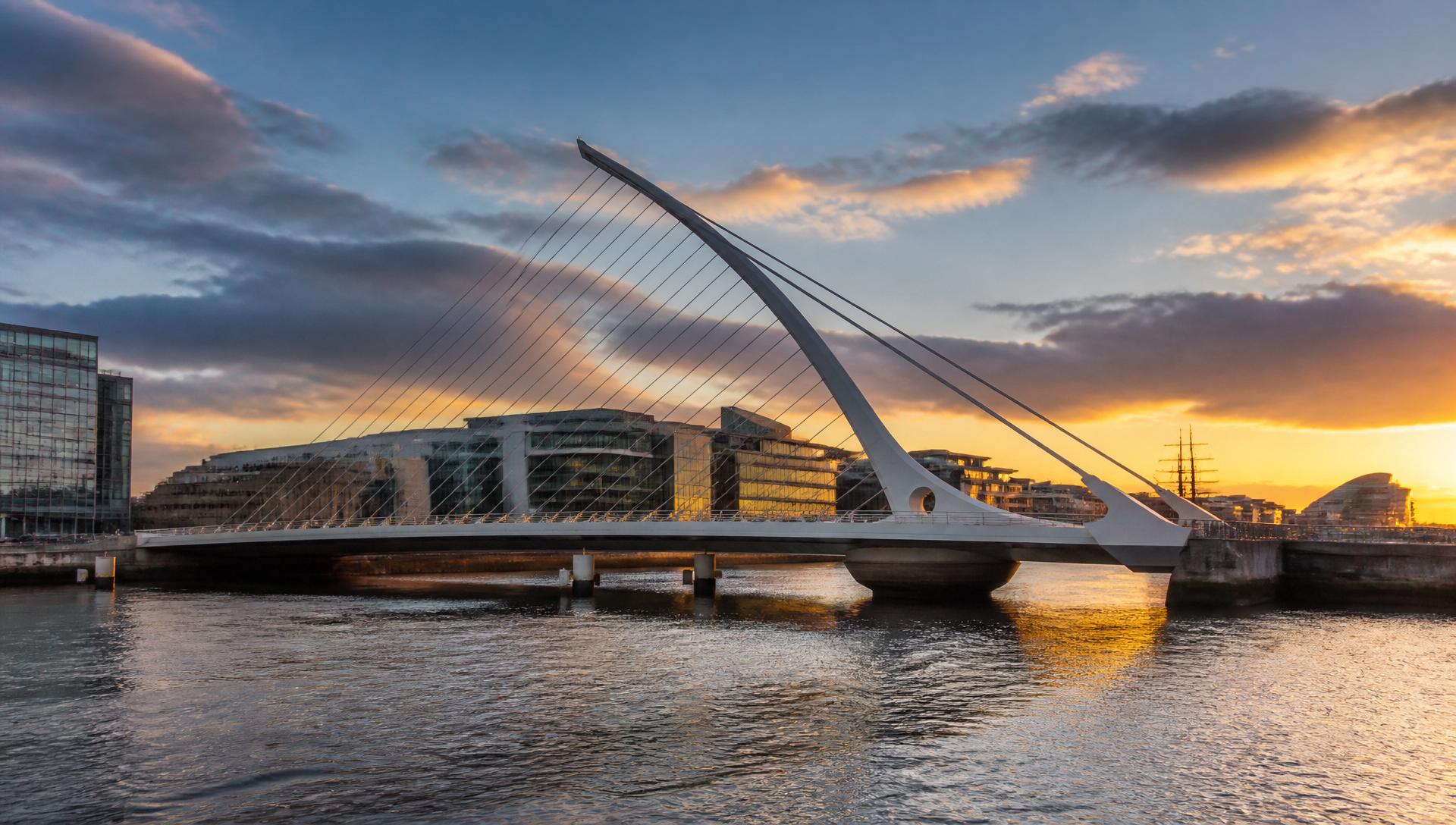 Samuel Beckett Bridge over the River Liffey, Dublin, at sunset